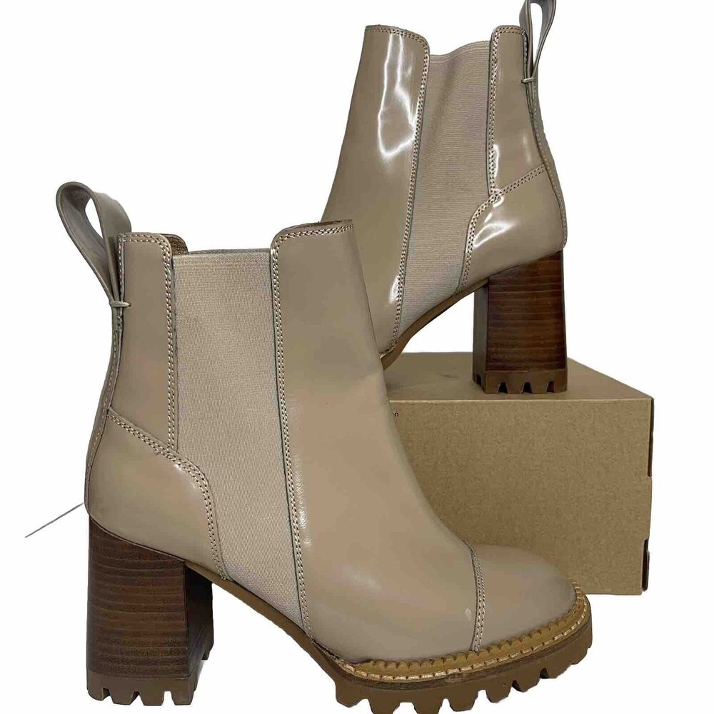 See by Chloé Women's Mallory Block Heel Chelsea Boots Dark Beige Size 37 NWOB